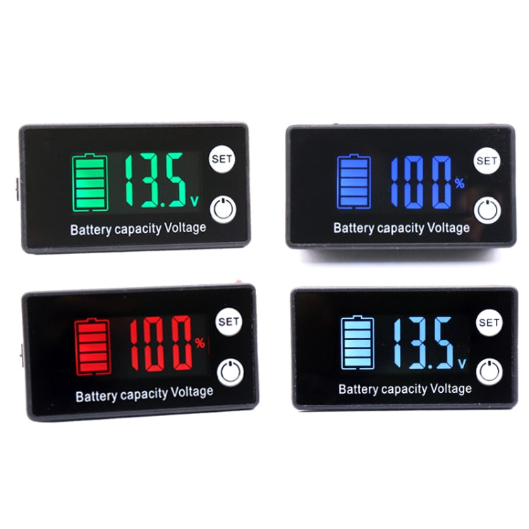 Voltmètre numérique à deux lignes pour batterie au plomb lithium, compteur de charge, couleur : rouge, vert, bleu, blanc, rouge + température, vert + température, bleu + température, blanc + température