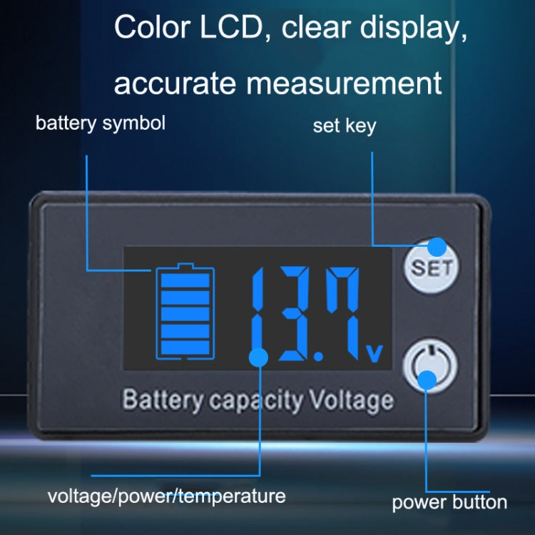Voltmètre numérique à deux lignes pour batterie au plomb lithium, compteur de charge, couleur : rouge, vert, bleu, blanc, rouge + température, vert + température, bleu + température, blanc + température