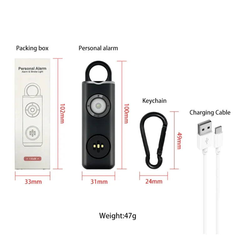 Porte-clés anti-loup rechargeable pour étudiante, blanc et noir, avec alarme anti-loup.