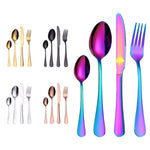 Lot de 4 couverts à steak occidentaux en acier inoxydable, couleurs véritables, doré, or rose, multicolore, noir