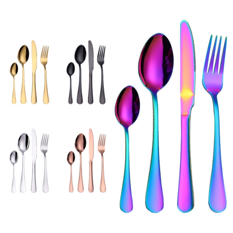 Lot de 4 couverts à steak occidentaux en acier inoxydable, couleurs véritables, doré, or rose, multicolore, noir