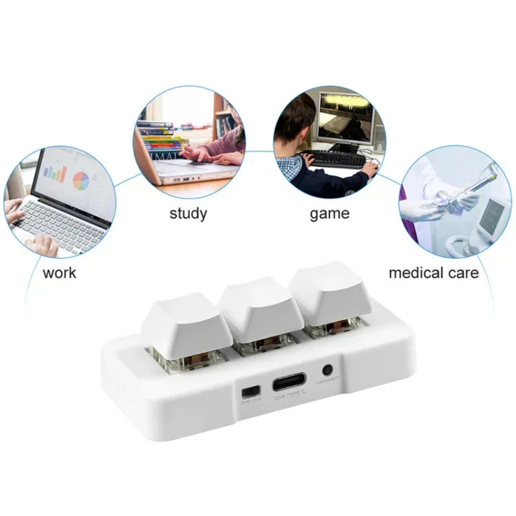 MK321 Clavier à 3 touches personnalisées pour jeux et bureau PS Clip, pavé de programmation macro, longueur de câble : 1,5m, Blanc, Noir
