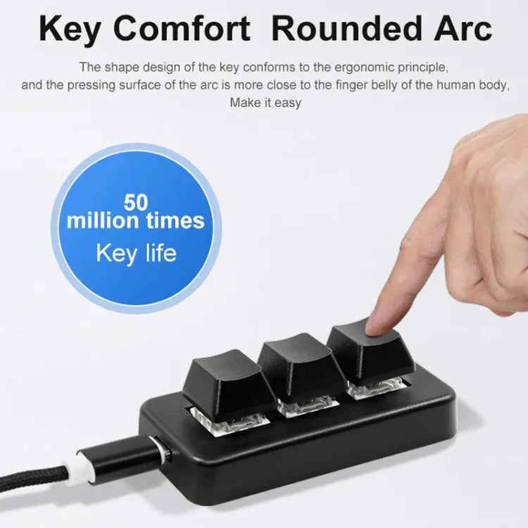 MK321 Clavier à 3 touches personnalisées pour jeux et bureau PS Clip, pavé de programmation macro, longueur de câble : 1,5m, Blanc, Noir