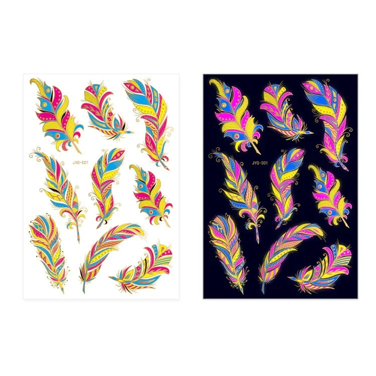 2 autocollants de tatouage étanches fluorescents bronzants, JYG-001, JYG-002, JYG-003, JYG-004, JYG-005, JYG-006, JYG-007, JYG-008