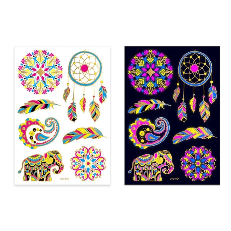 2 autocollants de tatouage étanches fluorescents bronzants, JYG-001, JYG-002, JYG-003, JYG-004, JYG-005, JYG-006, JYG-007, JYG-008