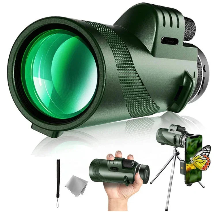 Monoculaire haute puissance HD 40X60 pour vision nocturne extérieure, (Standard), (Standard + clip universel + trépied)