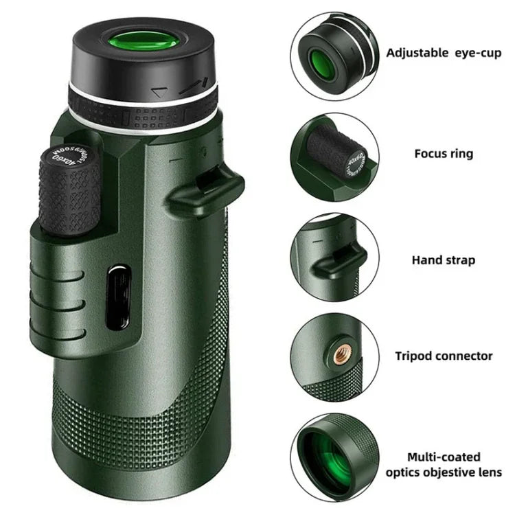 Monoculaire haute puissance HD 40X60 pour vision nocturne extérieure, (Standard), (Standard + clip universel + trépied)