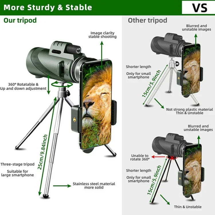Monoculaire haute puissance HD 40X60 pour vision nocturne extérieure, (Standard), (Standard + clip universel + trépied)