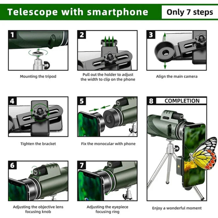 Monoculaire haute puissance HD 40X60 pour vision nocturne extérieure, (Standard), (Standard + clip universel + trépied)