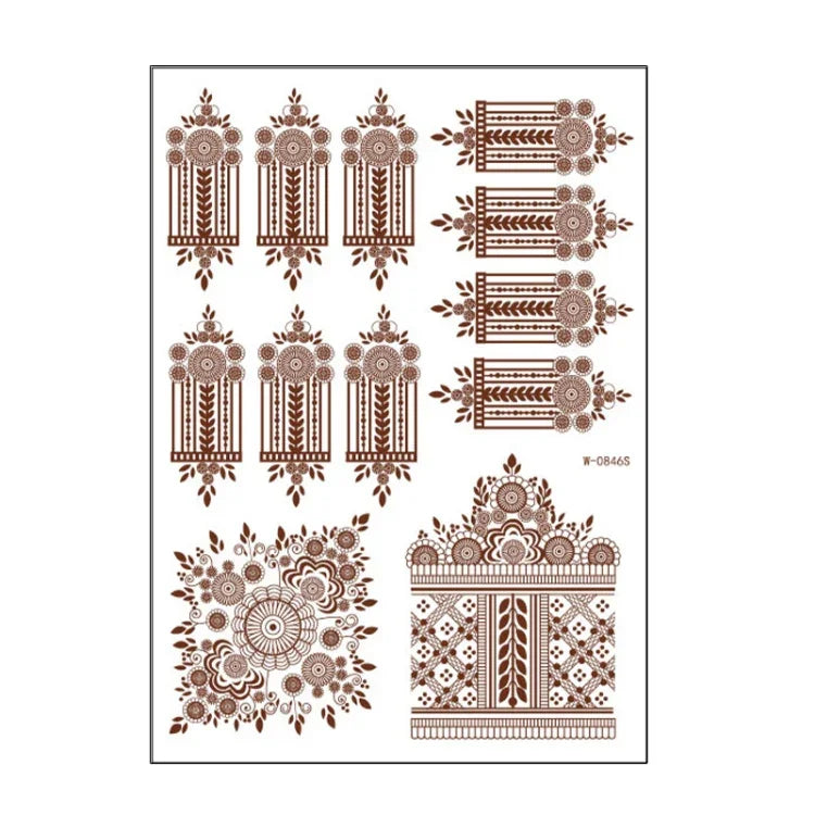 5 autocollants de tatouage semi-permanent en dentelle marron rouge, imperméables, 208 x 148 mm
