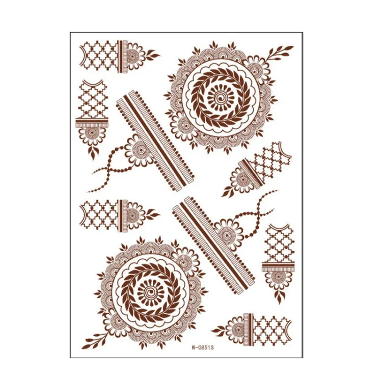 5 autocollants de tatouage semi-permanent en dentelle marron rouge, imperméables, 208 x 148 mm