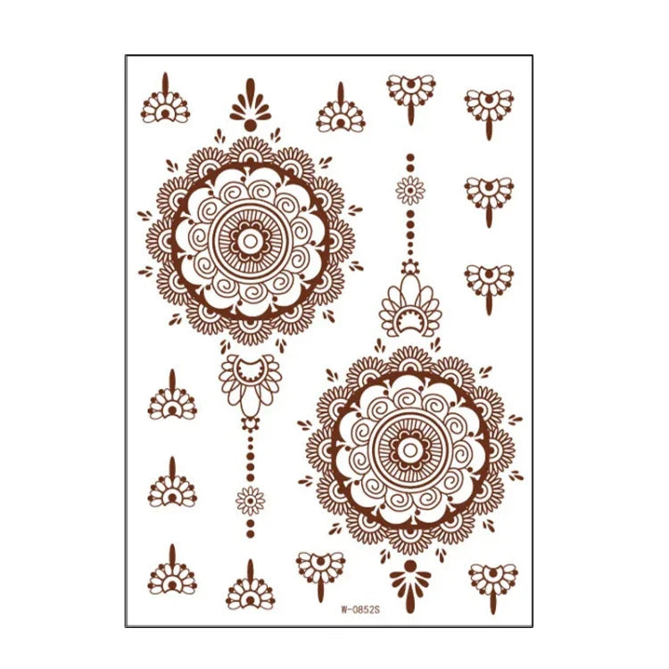 5 autocollants de tatouage semi-permanent en dentelle marron rouge, imperméables, 208 x 148 mm