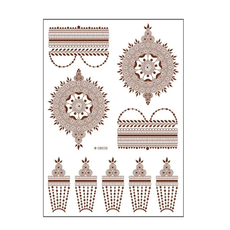 5 autocollants de tatouage semi-permanent en dentelle marron rouge, imperméables, 208 x 148 mm