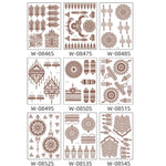 5 autocollants de tatouage semi-permanent en dentelle marron rouge, imperméables, 208 x 148 mm