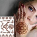 5 autocollants de tatouage semi-permanent en dentelle marron rouge, imperméables, 208 x 148 mm