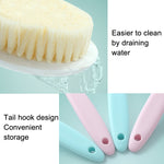 Brosse de bain à long manche en nylon doux, poils doux blancs, poils doux gris, poils doux bleus, poils doux roses