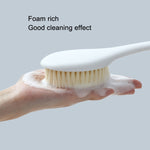 Brosse de bain à long manche en nylon doux, poils doux blancs, poils doux gris, poils doux bleus, poils doux roses