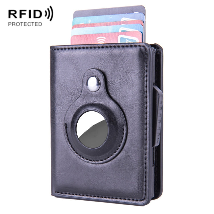 Porte-cartes en cuir brossé antivol RFID X-80 pour AirTag 2e génération / AirTag 1re génération, noir, bleu, café, abricot, noir fibre de carbone