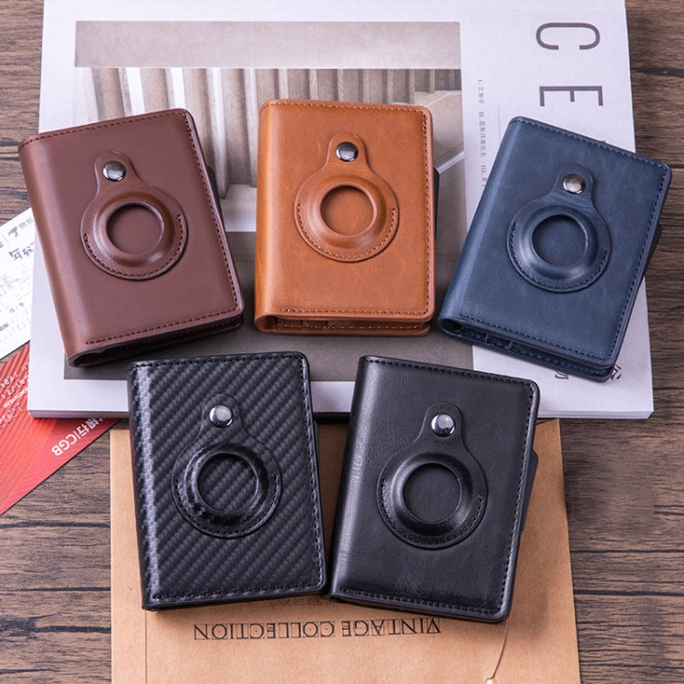 Porte-cartes en cuir brossé antivol RFID X-80 pour AirTag 2e génération / AirTag 1re génération, noir, bleu, café, abricot, noir fibre de carbone