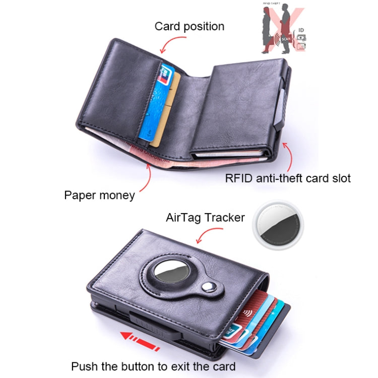 Porte-cartes en cuir brossé antivol RFID X-80 pour AirTag 2e génération / AirTag 1re génération, noir, bleu, café, abricot, noir fibre de carbone