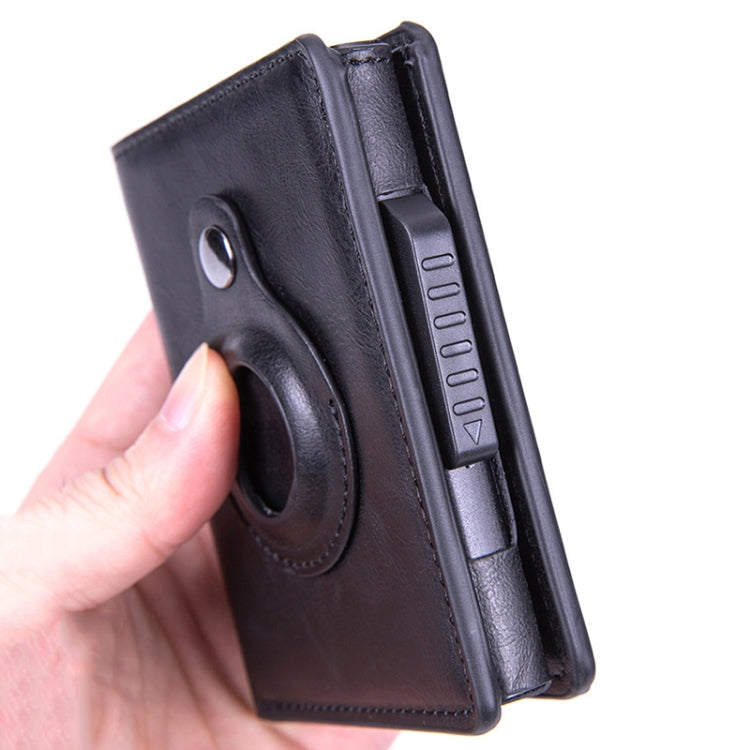 Porte-cartes en cuir brossé antivol RFID X-80 pour AirTag 2e génération / AirTag 1re génération, noir, bleu, café, abricot, noir fibre de carbone