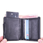 Porte-cartes en cuir brossé antivol RFID X-80 pour AirTag 2e génération / AirTag 1re génération, noir, bleu, café, abricot, noir fibre de carbone