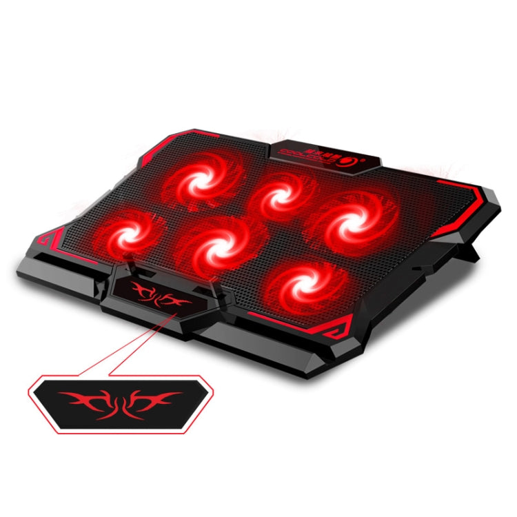 CoolCold Refroidisseur pour PC portable gaming 17 pouces, six ventilateurs, deux ports USB, 2600 tr/min, support de refroidissement pour ordinateur portable