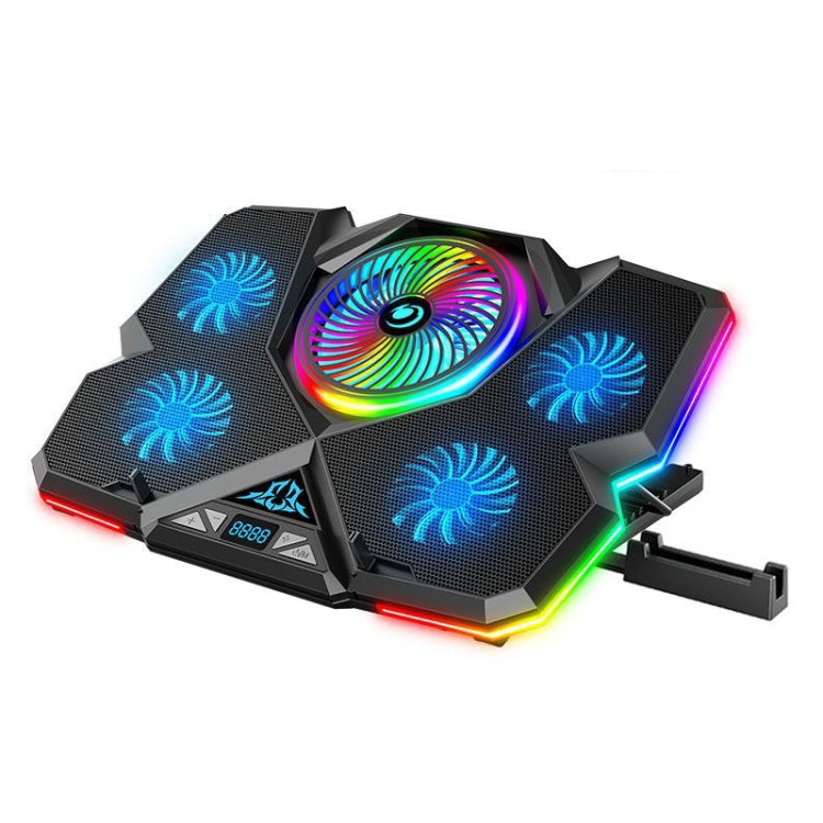CoolCold Refroidisseur d'ordinateur portable à cinq ventilateurs et 2 ports USB, support de refroidissement pour ordinateur portable de jeu, version : Touch Symphony Blue