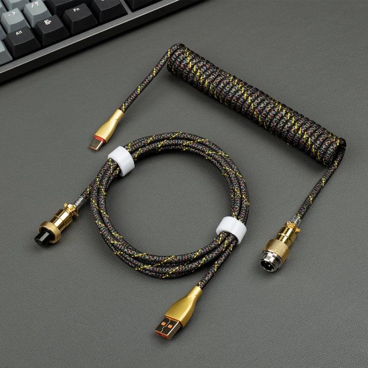 Câble à ressort pour clavier mécanique avec prise aérienne plaquée or, Jaune, Noir
