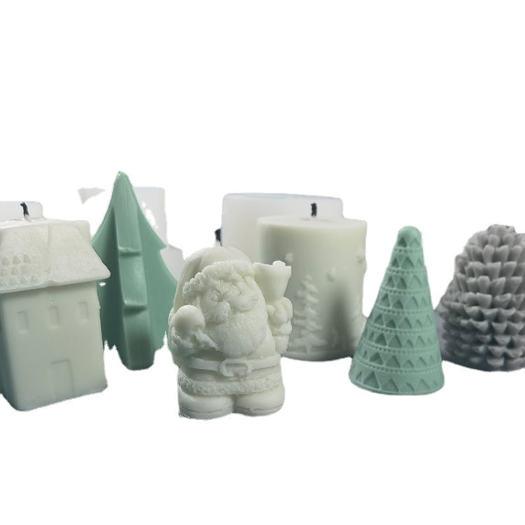 Moule en silicone en gypse pour bougie de Noël DIY, Forme : Père Noël, Sapin de Noël simple, Sapin de Noël triangulaire, Cadeau de Noël, Stéréo simple, Maison de neige 3, Cylindre de Noël simple, Sapin de Noël origami, Sapin de Noël avec 8 cônes