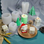 Moule en silicone en gypse pour bougie de Noël DIY, Forme : Père Noël, Sapin de Noël simple, Sapin de Noël triangulaire, Cadeau de Noël, Stéréo simple, Maison de neige 3, Cylindre de Noël simple, Sapin de Noël origami, Sapin de Noël avec 8 cônes