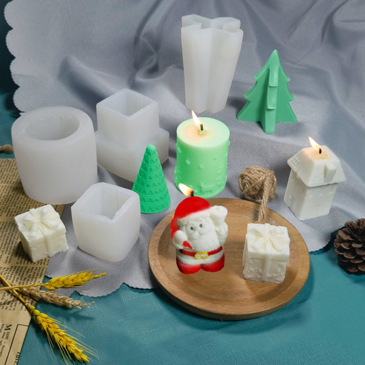 Moule en silicone en gypse pour bougie de Noël DIY, Forme : Père Noël, Sapin de Noël simple, Sapin de Noël triangulaire, Cadeau de Noël, Stéréo simple, Maison de neige 3, Cylindre de Noël simple, Sapin de Noël origami, Sapin de Noël avec 8 cônes