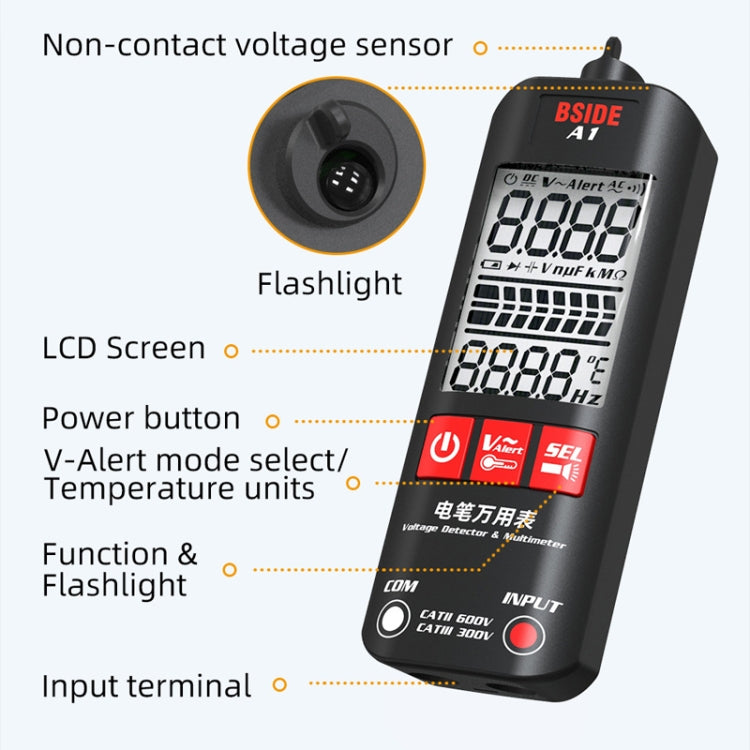 Multimètre numérique intelligent portable BSIDE A1 double mode haute précision pour électricien sans batterie, A1