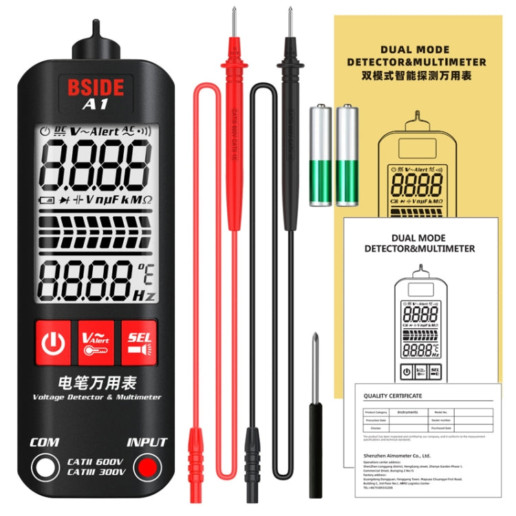 Multimètre numérique intelligent portable BSIDE A1 double mode haute précision pour électricien sans batterie, A1