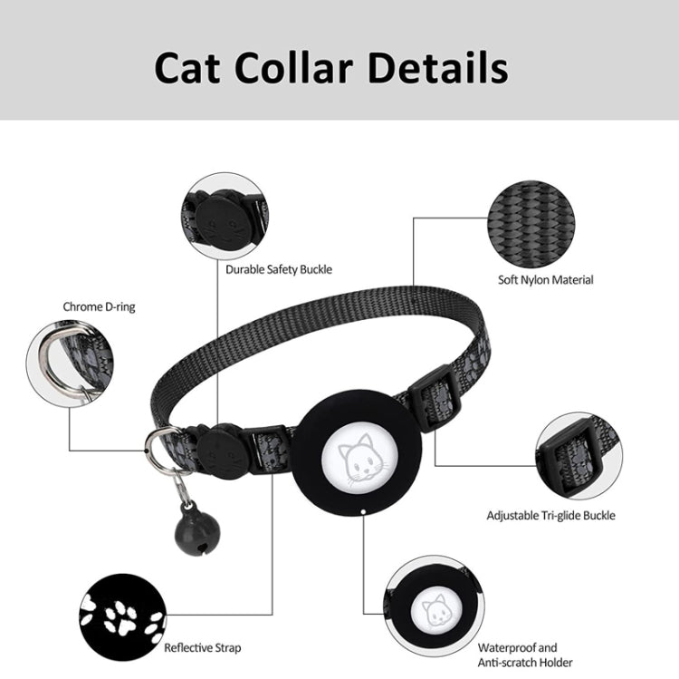 Collier réfléchissant pour chat avec clochette pour AirTag 2e génération / AirTag 1re génération, bleu, violet, noir, rose, orange, vert clair, rose rouge, vert, jaune