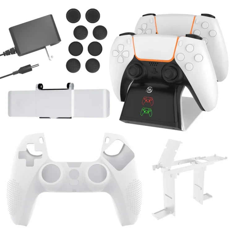JYS JYS-P5151 pour chargeur de poignée PS5 12 en 1 + capuchon à bascule + couvercle de confidentialité + couvercle en Silicone + jeu de supports, JYS-P5151