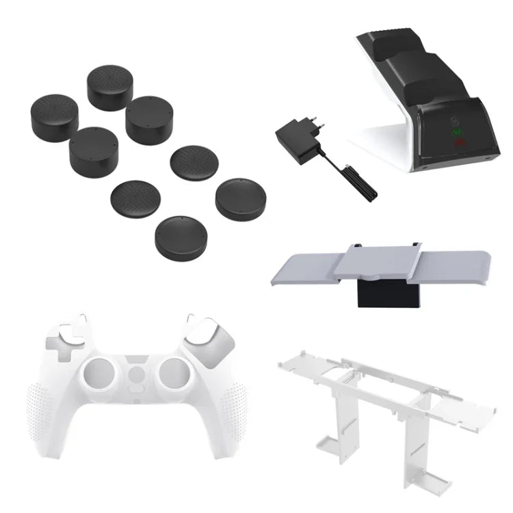 JYS JYS-P5151 pour chargeur de poignée PS5 12 en 1 + capuchon à bascule + couvercle de confidentialité + couvercle en Silicone + jeu de supports, JYS-P5151