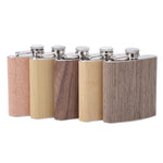 Flacon de hanche 6 oz en bois et cuir avec alcool de whisky en acier inoxydable, style 1, style 2, style 3, style 4, style 5