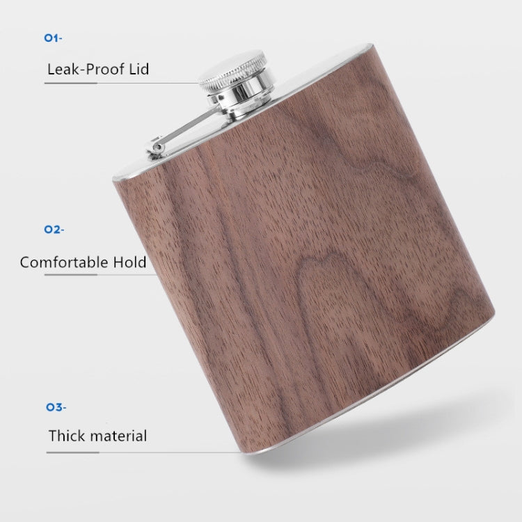 Flacon de hanche 6 oz en bois et cuir avec alcool de whisky en acier inoxydable, style 1, style 2, style 3, style 4, style 5