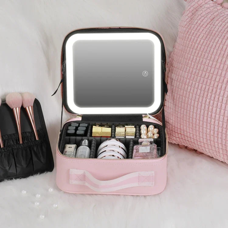 NICELAND TM1060 Trousse de Maquillage Grande Capacité Avec Lampe Portable, Petit Rose, Petit Noir, Grand Rose, Grand Noir