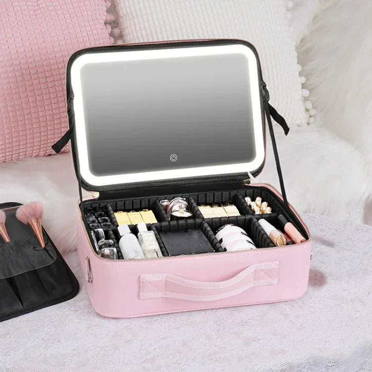 NICELAND TM1060 Trousse de Maquillage Grande Capacité Avec Lampe Portable, Petit Rose, Petit Noir, Grand Rose, Grand Noir