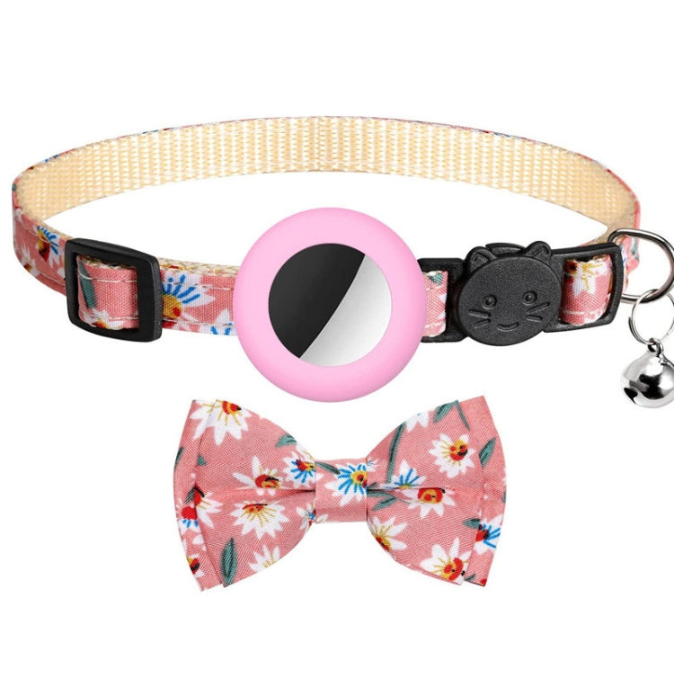 Collier pour animaux de compagnie imprimé anti-perte avec nœud et clochette pour AirTag 2e génération / AirTag 1re génération, jaune, bleu, rose, bleu foncé, orange, vert menthe