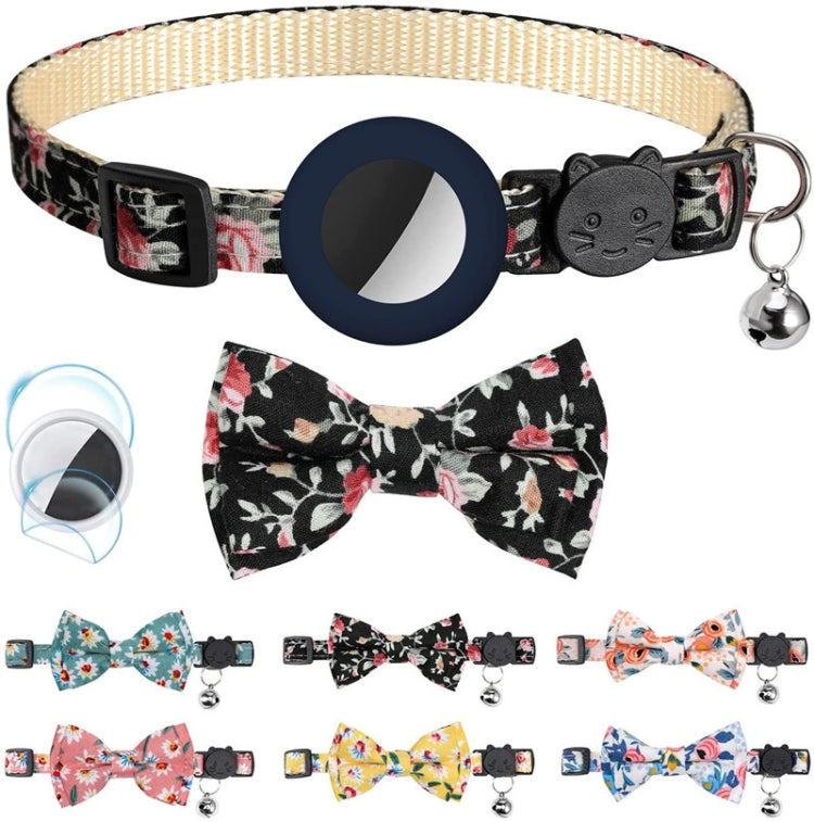 Collier pour animaux de compagnie imprimé anti-perte avec nœud et clochette pour AirTag 2e génération / AirTag 1re génération, jaune, bleu, rose, bleu foncé, orange, vert menthe