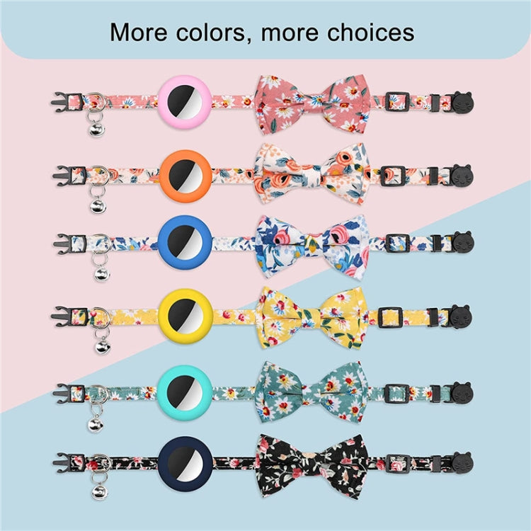 Collier pour animaux de compagnie imprimé anti-perte avec nœud et clochette pour AirTag 2e génération / AirTag 1re génération, jaune, bleu, rose, bleu foncé, orange, vert menthe