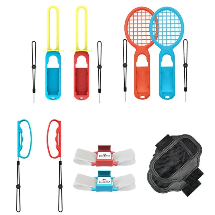 Ensemble de sport IPLAY HBS-447 10 en 1 pour Nintendo Switch : poignée, dragonne, sangle, sabre laser et raquette.