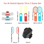 Ensemble de sport IPLAY HBS-447 10 en 1 pour Nintendo Switch : poignée, dragonne, sangle, sabre laser et raquette.