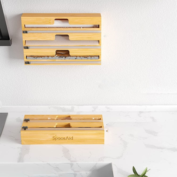 Distributeur de papier aluminium Boîte de rangement en bois pour tiroir de cuisine,Style :, Deux fentes, Trois fentes