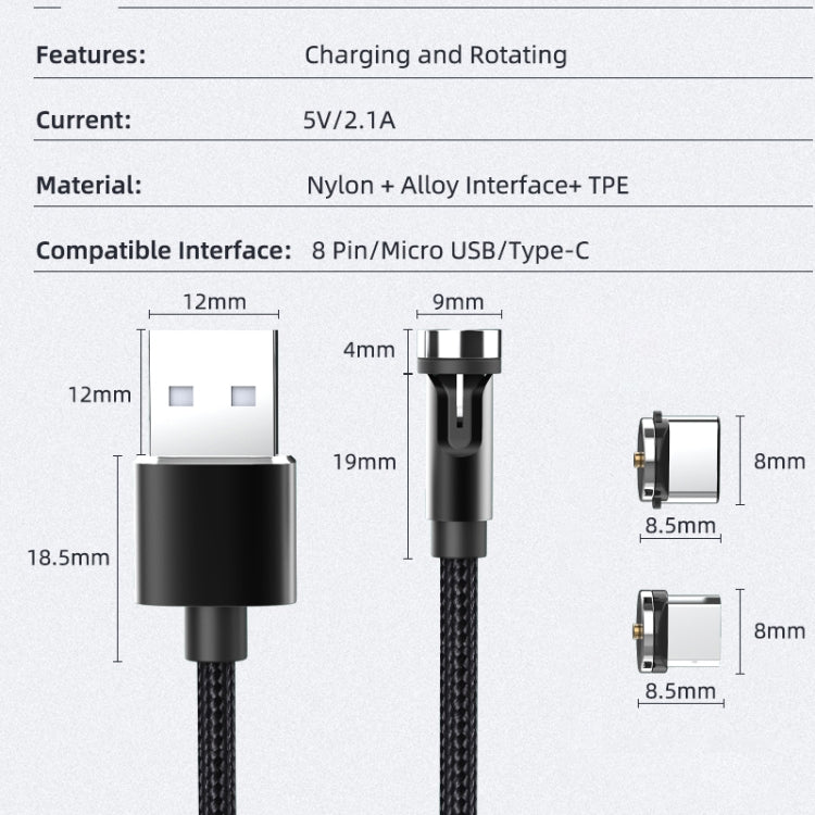 Bouchon anti-poussière rotatif magnétique CC56, longueur du câble : 1m, style :, tête Android 1m, tête Type-C / USB-C 1m, tête 8Pin 1m, ligne 1m+trois têtes, ligne 1m, Micro USB 1m, Type-C / USB-C 1m, 1m + 8Pin + Type-C/USB-C + Micro USB
