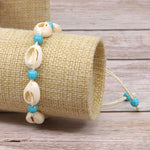 Bracelet coquillage réglable en corde tressée à la main