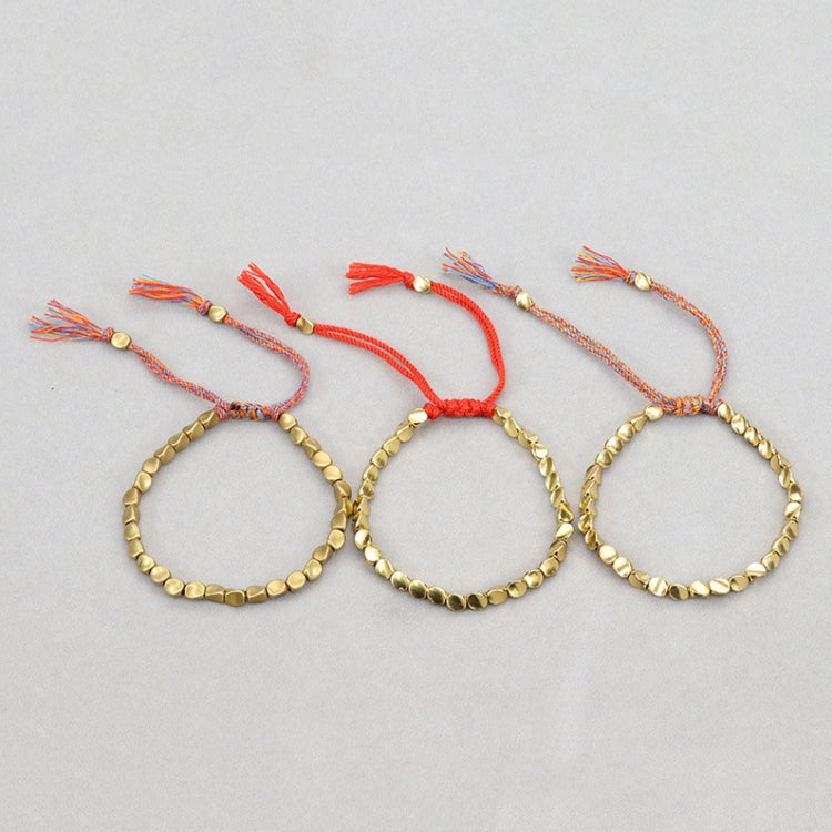Bijou bracelet tissé main perles de cuivre irrégulières, mat, léger, corde rouge clair